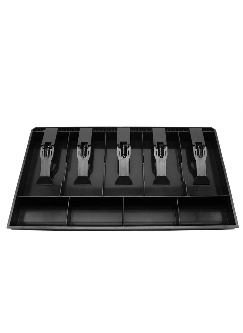 KBZONE KBZONE ABS Plastic cash drawer organizer tray cashier drawer box with coin slot bill counter cash box with 5 Bills 4 Coins for Petty Cash Money Storage Box 5 Slot 4 Coins  - Image 2