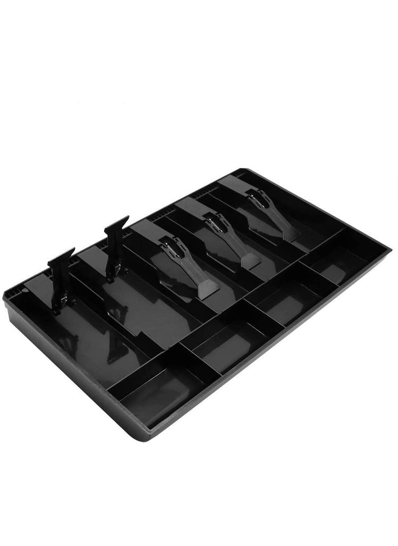 KBZONE KBZONE ABS Plastic cash drawer organizer tray cashier drawer box with coin slot bill counter cash box with 5 Bills 4 Coins for Petty Cash Money Storage Box 5 Slot 4 Coins  - Image 3
