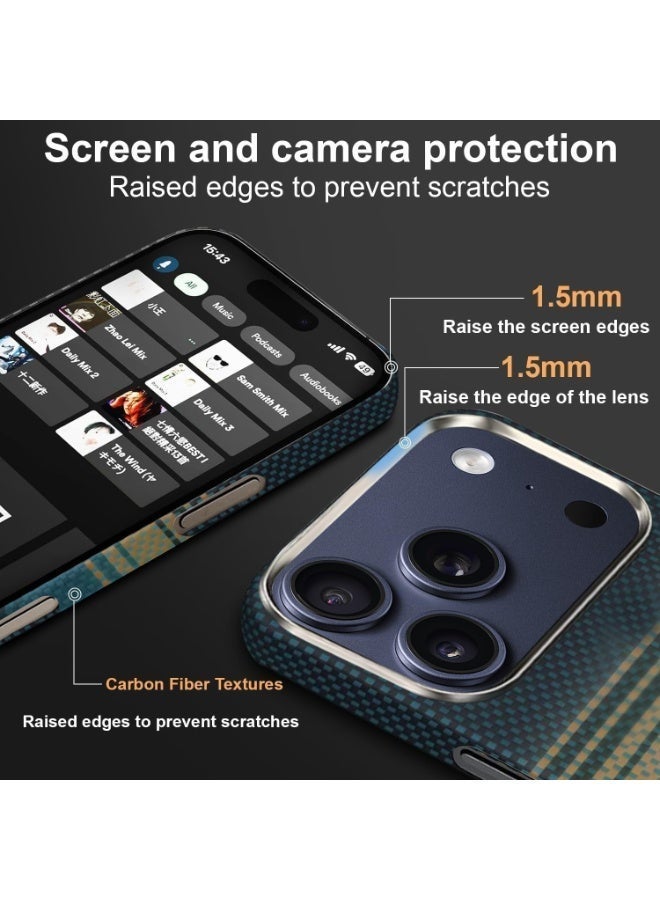 For iPhone 17 Pro Max Case: Carbon Fiber Texture Magnetic Charging Compatible - Ultra Slim Lightweight Shockproof - Stylish Minimalist Design for Business Professionals (Blue, 17 Pro Max) - Image 2