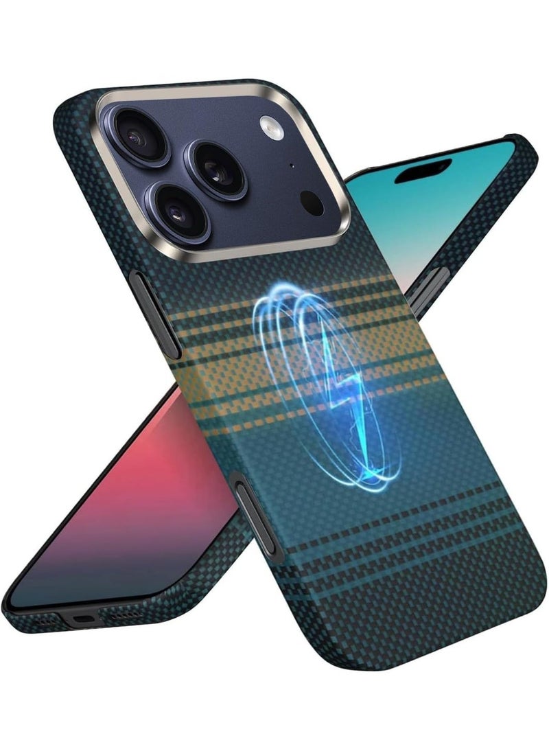 For iPhone 17 Pro Max Case: Carbon Fiber Texture Magnetic Charging Compatible - Ultra Slim Lightweight Shockproof - Stylish Minimalist Design for Business Professionals (Blue, 17 Pro Max) - Image 1