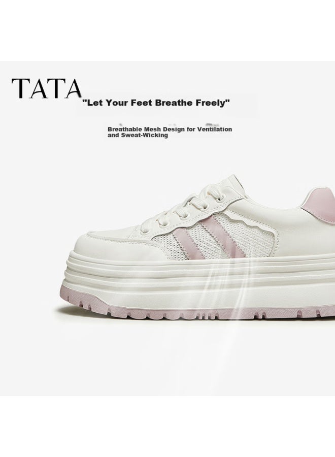 Tata Women's Thick-soled Casual Sneakers Breathable White Purple Dwbx3bm4 Size 38 - Image 1