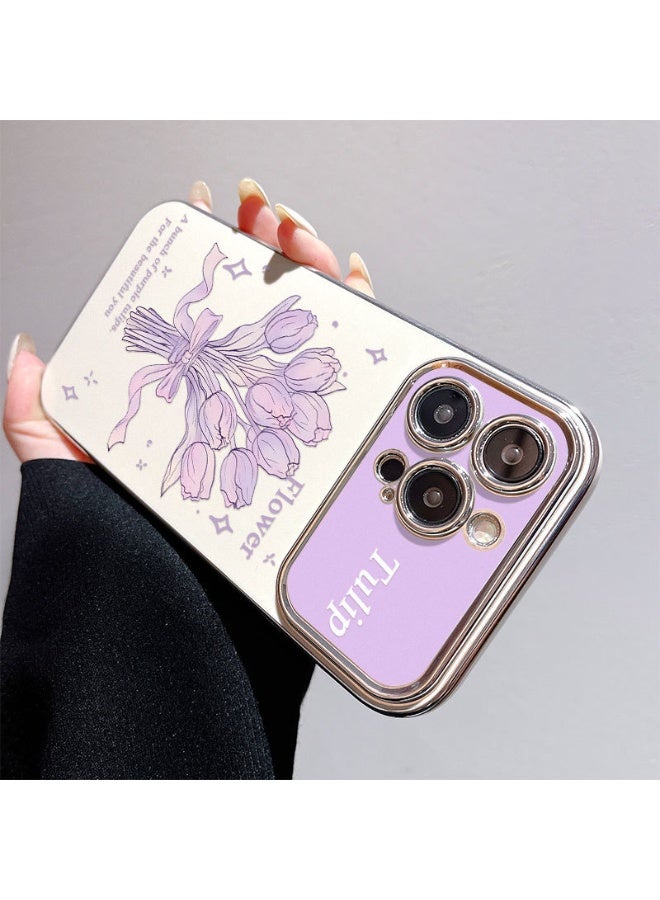 NIBEMINENT Electroplated Flowers Protective TPU Case Cover For iPhone 15 Pro, Mid Summer Tulips - Image 3