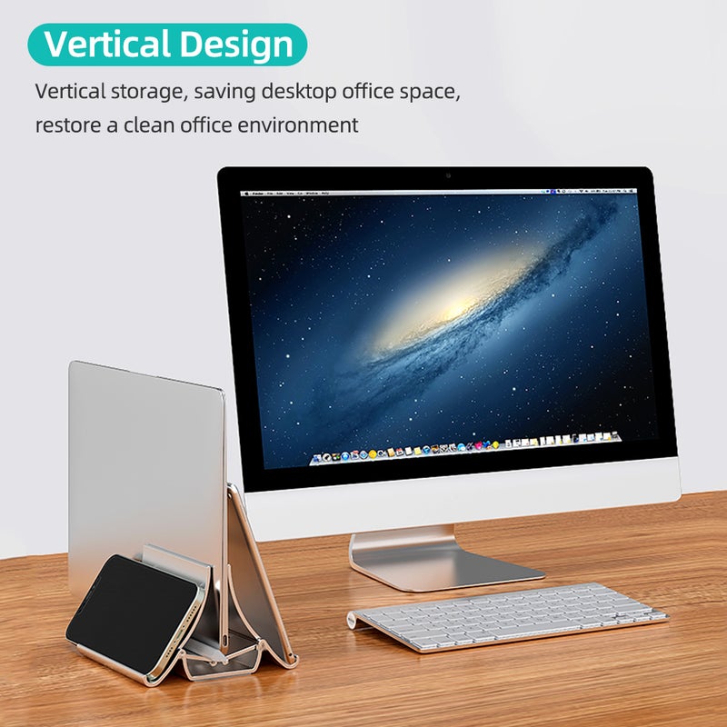 Multifunctional Vertical Laptop Stand ABS Material Stable Structure Auto Adjust for Mobile Phone Tablet Laptop Silver - Image 4