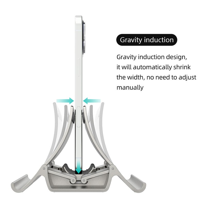 Multifunctional Vertical Laptop Stand ABS Material Stable Structure Auto Adjust for Mobile Phone Tablet Laptop Silver - Image 3