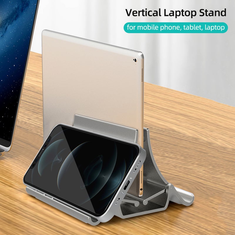 Multifunctional Vertical Laptop Stand ABS Material Stable Structure Auto Adjust for Mobile Phone Tablet Laptop Silver - Image 2