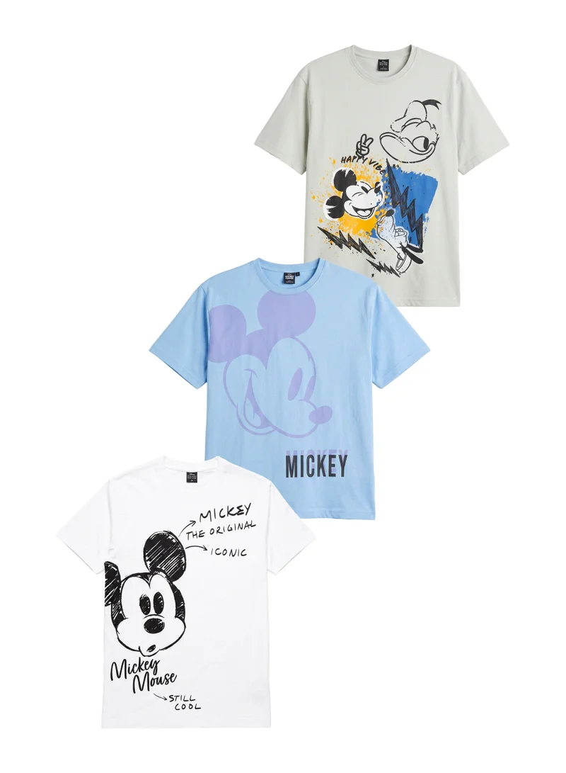 ديزني Disney Pack of 3 Men’s Mickey Mouse and Donald Duck Graphic T-Shirt – Short-Sleeve Crew-Neck Casual Top