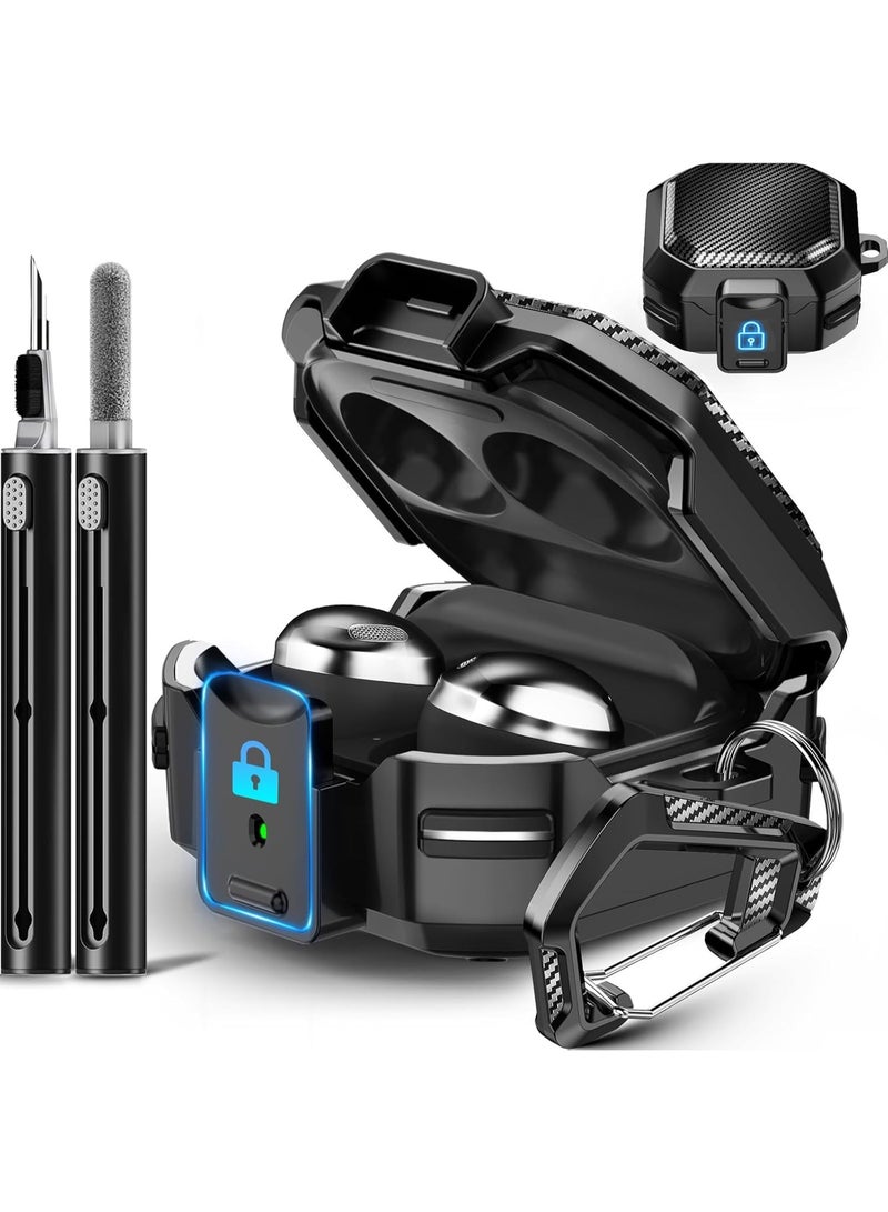 سيوسي Carbon Fiber Protective Case for Samsung Galaxy Buds FE (2023), Galaxy Buds 2 Pro (2022), Buds Pro (2021), Buds 2 (2021) & Buds Live (2020), Secure Locking Cover with Keychain & Cleaning Kit (Black) - Image 1