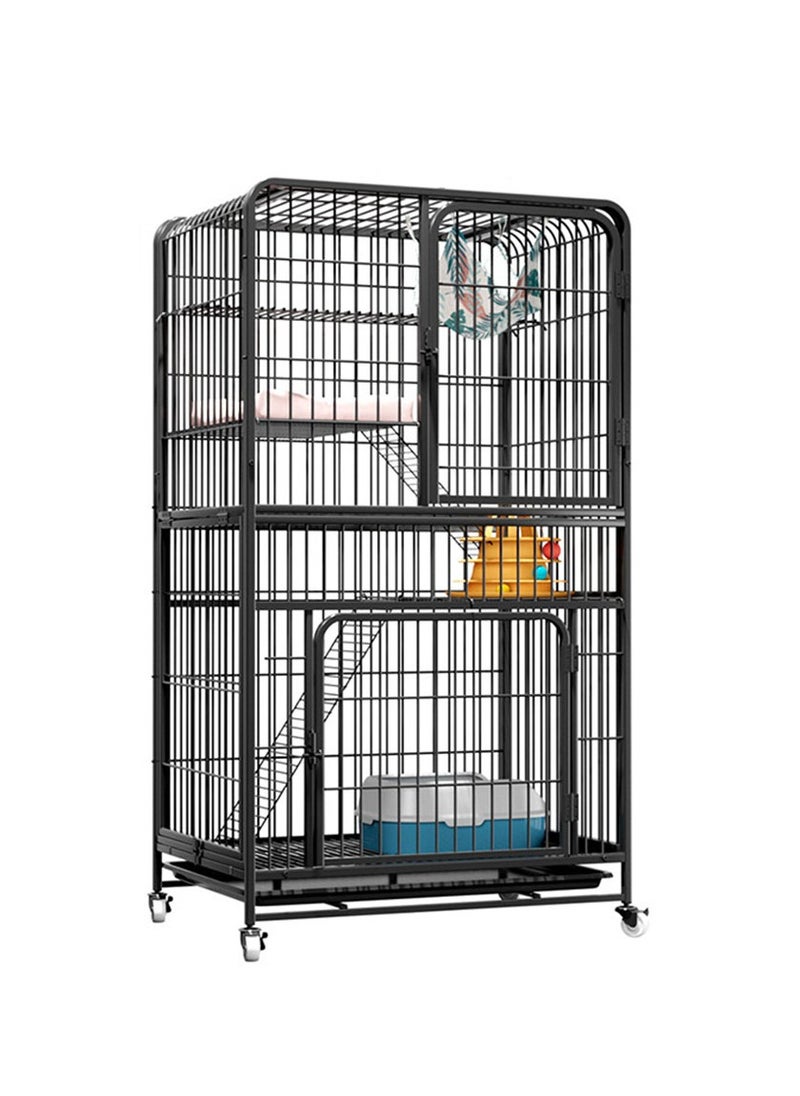 Arabest Large Cat Cage 4 Tier,Cat Cage Playpen Box Crate Kennel for Indoor Cats with Doors & Detachable Tray & Ladders & Wheels (Black(78*55*137 cm))  - Image 1