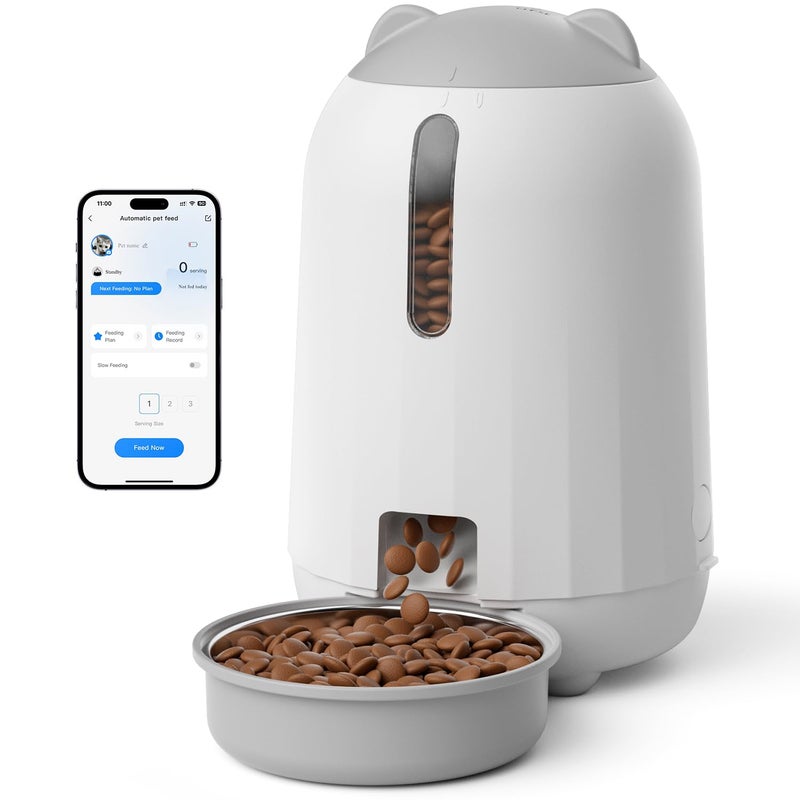 PAPIFEED Automatic Cat Feeder with App 24G WiFi Cat Food Dispenser 3L Timed Cat Feeders for Dry Food Slow Feeding Mode Dual Power Supply Smart Pet Feeder for Cat Grey - Image 2