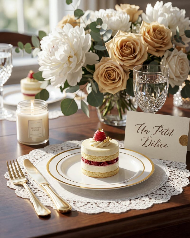 bUCLA 100Pieces Gold Plastic Plates - 6.25inch White with Gold Rim Disposable Salad/Dessert/Appetizer/Small Cake Plates Premium Hard - Ideal for Wedding, Party - Image 5
