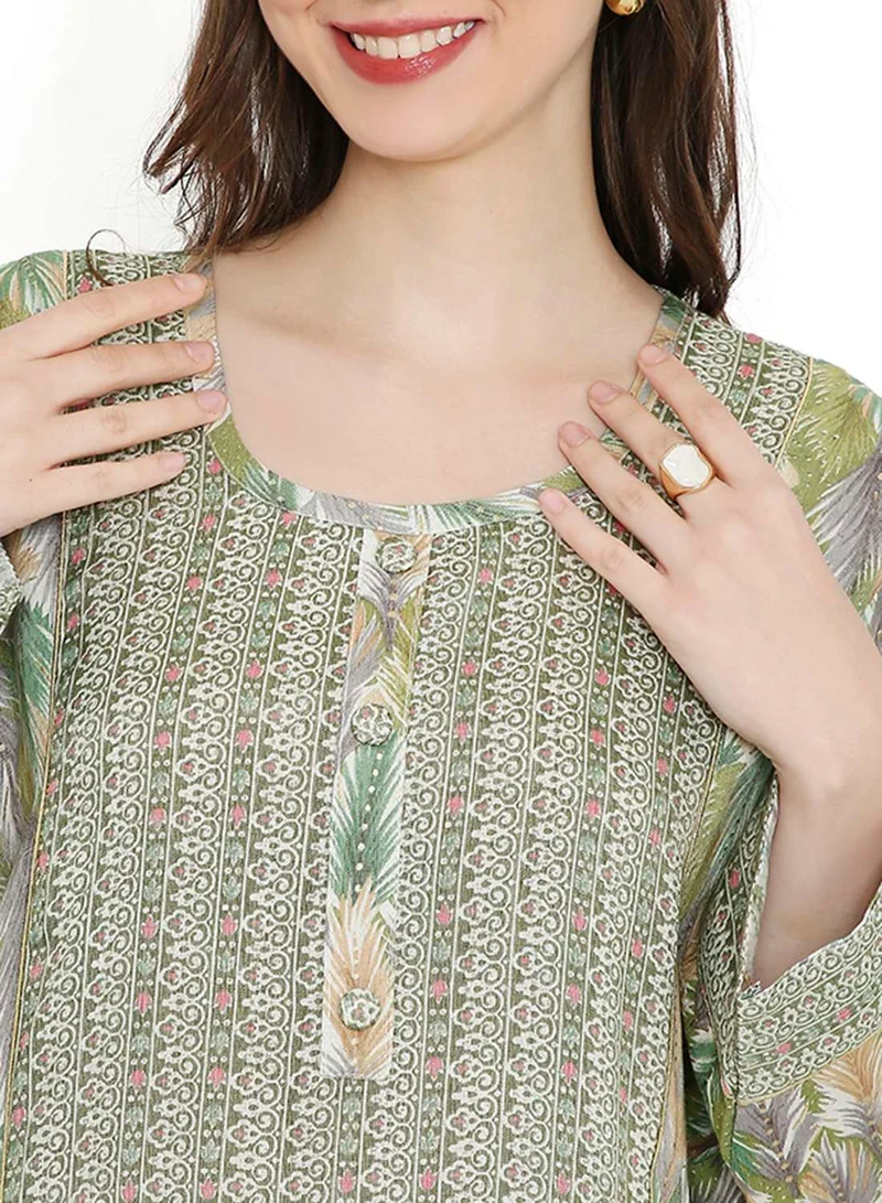 HANA & SARA LONG VISCOSE FRONT SYLED BUTTON PRINTED ARABIC KAFTAN JALABIYA DRESS