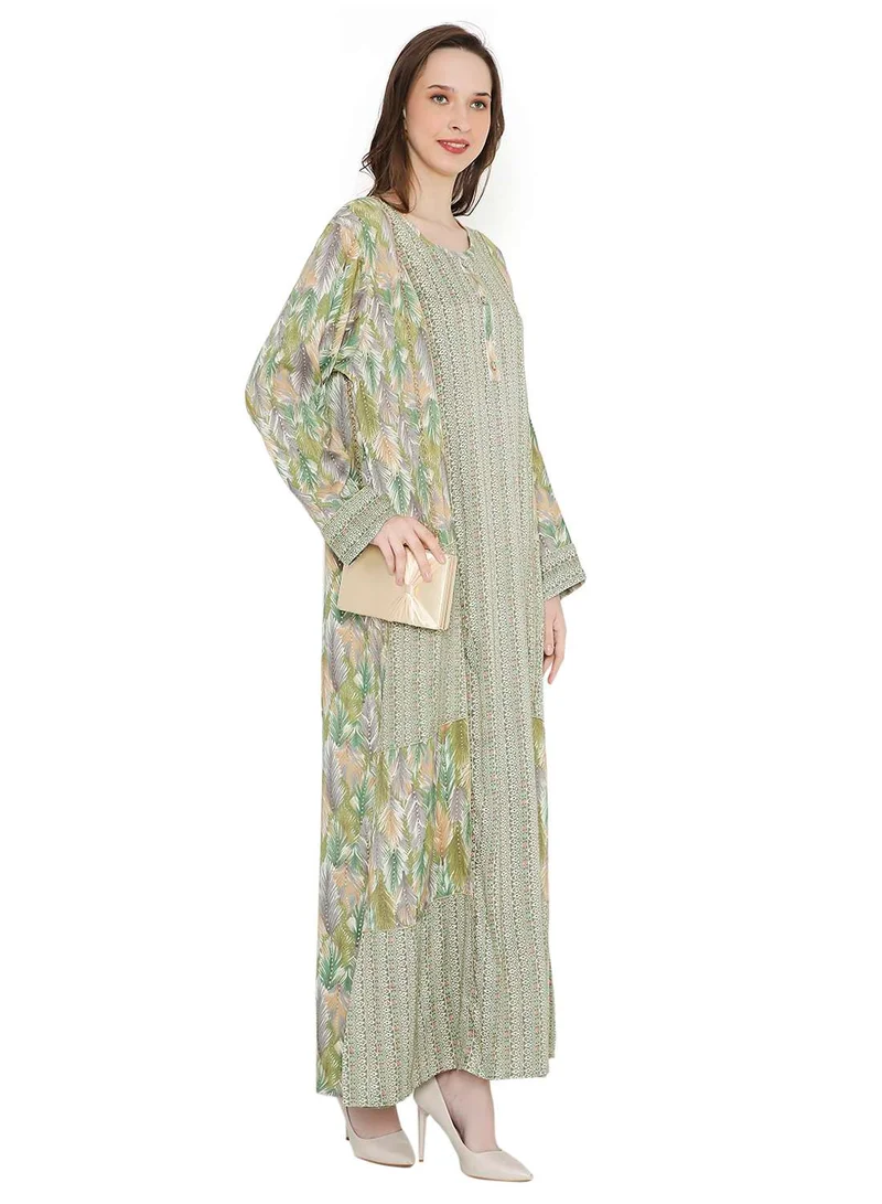 HANA & SARA LONG VISCOSE FRONT SYLED BUTTON PRINTED ARABIC KAFTAN JALABIYA DRESS