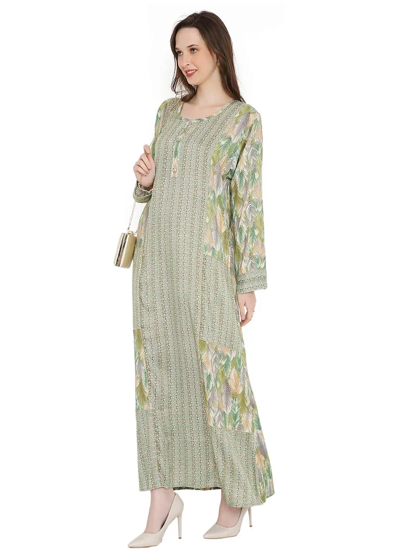 HANA & SARA LONG VISCOSE FRONT SYLED BUTTON PRINTED ARABIC KAFTAN JALABIYA DRESS