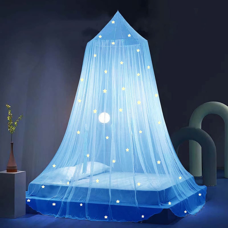 Eimilaly Stars Bed Canopy Glow in The Dark Bed Canopy for Girls Mosquito Net Princess Canopy for Girls Bed Room Decor Blue