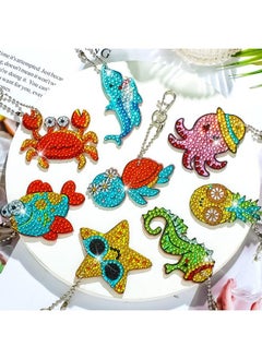 Mtlee 8 Pcs Diamond Art Keychains Diamond Painting Keychains Kids Arts And Crafts 5D Diamond Painting Kits Gem Art Diamond Keychains For Boys Girls Ages 812 Diy Gift Birthday Party Favors (Ocean Style)  - Image 2