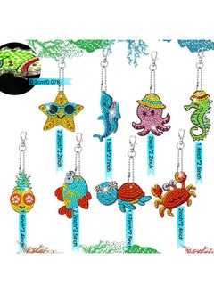 Mtlee 8 Pcs Diamond Art Keychains Diamond Painting Keychains Kids Arts And Crafts 5D Diamond Painting Kits Gem Art Diamond Keychains For Boys Girls Ages 812 Diy Gift Birthday Party Favors (Ocean Style)  - Image 3