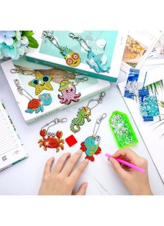 Mtlee 8 Pcs Diamond Art Keychains Diamond Painting Keychains Kids Arts And Crafts 5D Diamond Painting Kits Gem Art Diamond Keychains For Boys Girls Ages 812 Diy Gift Birthday Party Favors (Ocean Style)  - Image 5