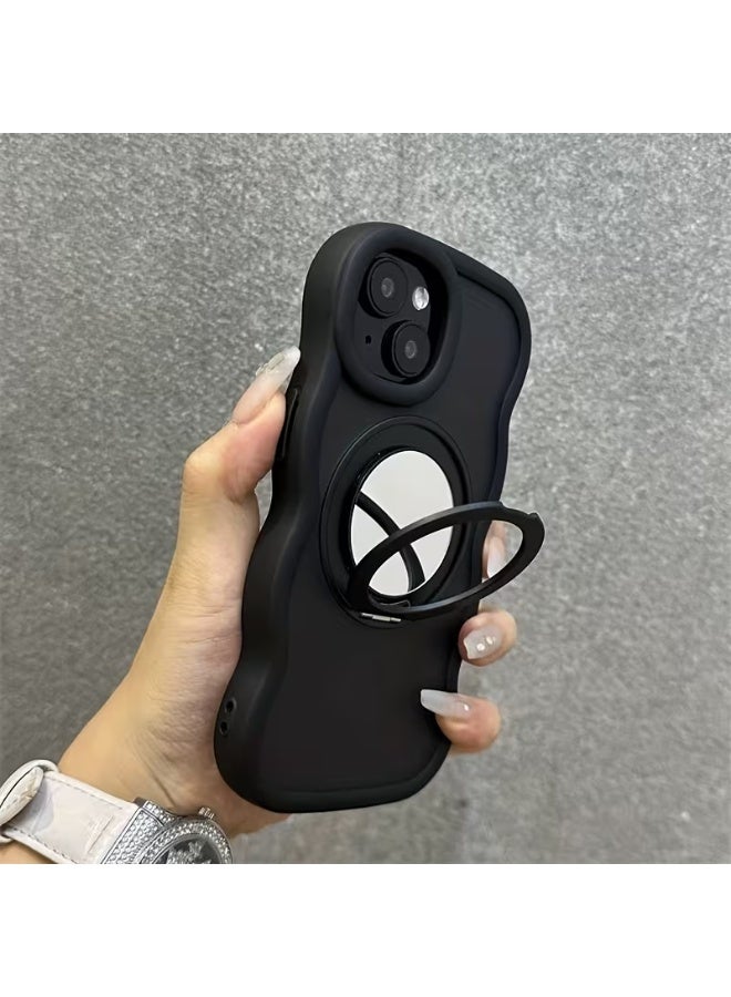 Temu New phone case with rotating makeup mirror for iPhone 15. Soft, full-body protective case with shockproof design and wavy sides for drop and impact protection. - Image 1