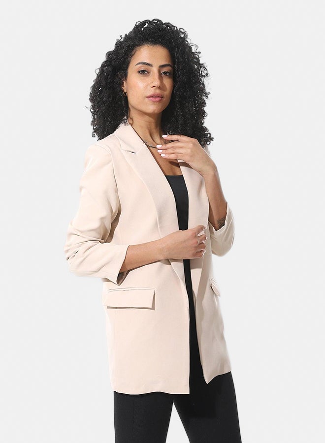 Andora Formal Notched Lapel Blazer With Front Pockets _ Beige - Image 2
