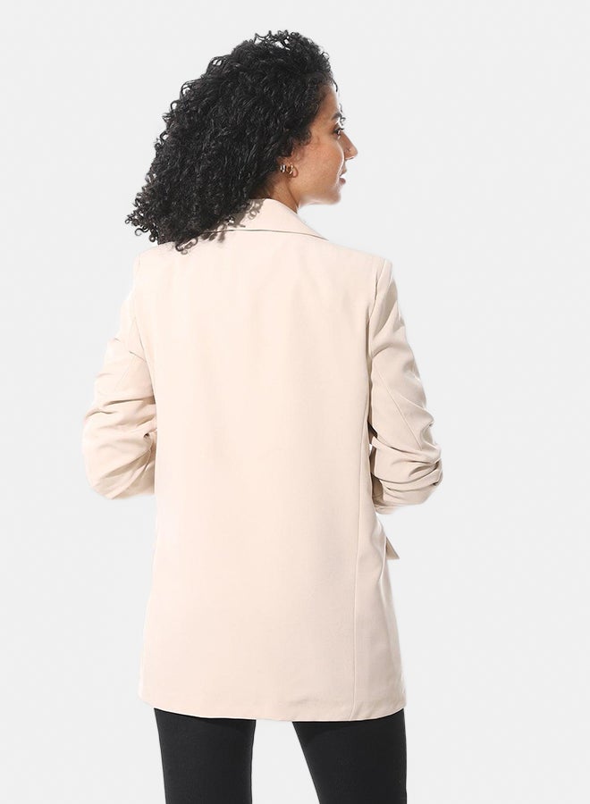 Andora Formal Notched Lapel Blazer With Front Pockets _ Beige - Image 4