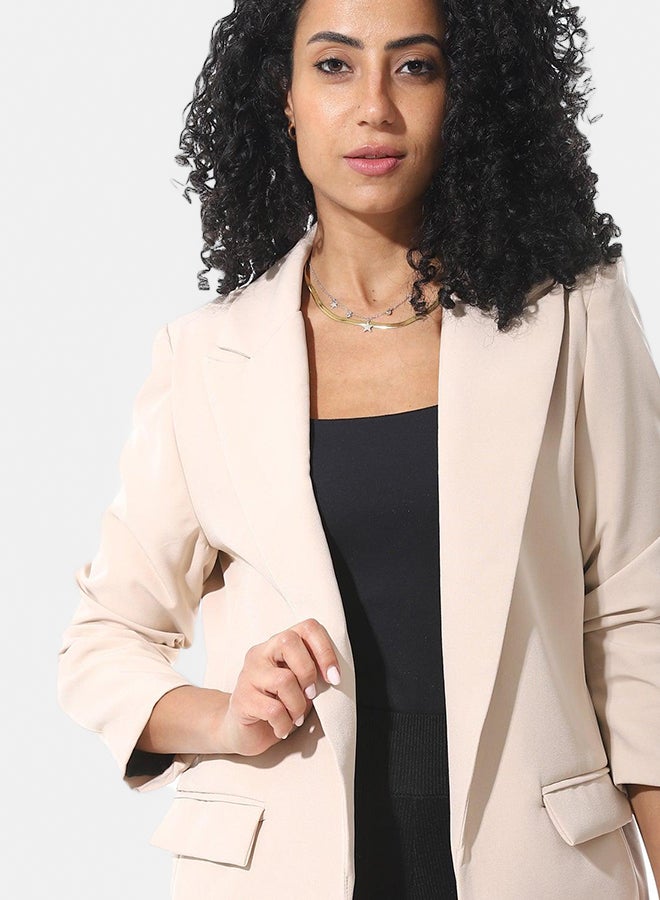 Andora Formal Notched Lapel Blazer With Front Pockets _ Beige - Image 3