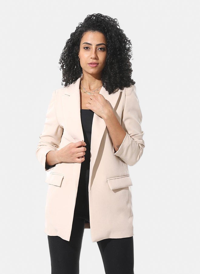Andora Formal Notched Lapel Blazer With Front Pockets _ Beige - Image 1