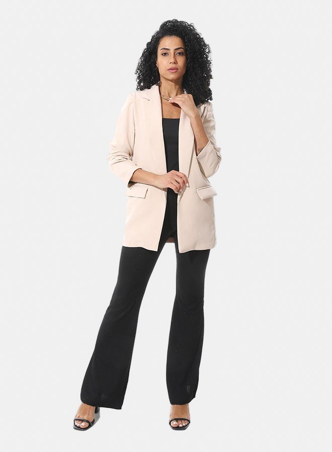 Andora Formal Notched Lapel Blazer With Front Pockets _ Beige - Image 5