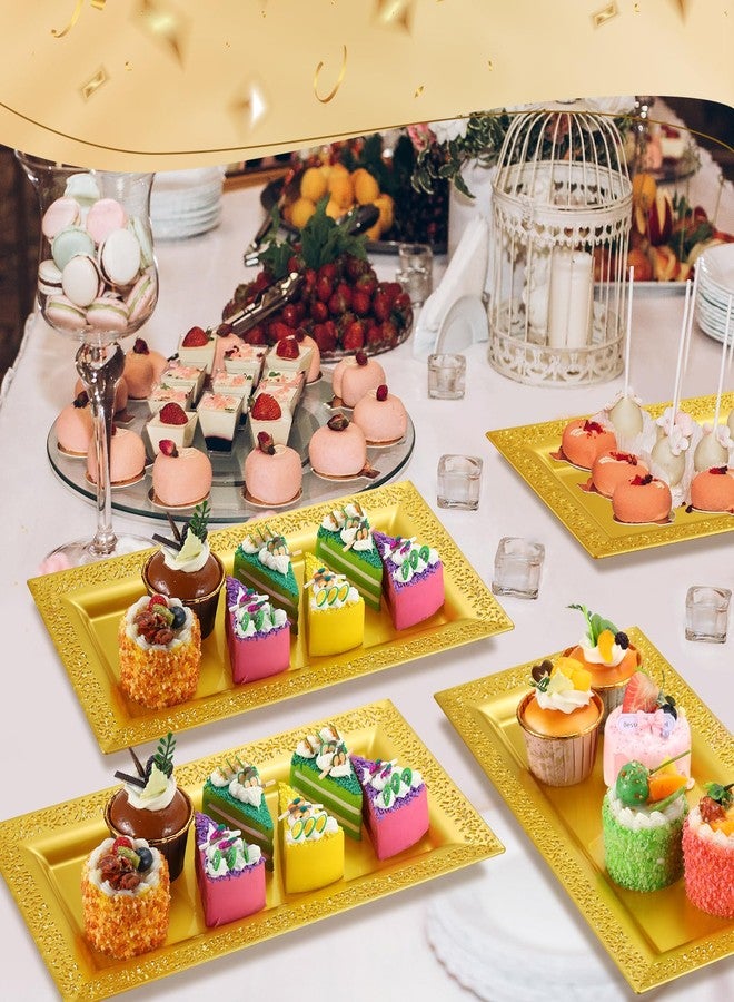 Maxcheck 24 Pcs Gold Plastic Serving Tray Platter Set 14 x 7.5 Inches Gold Lace Rim Serving Trays for Food Dessert Fruit Cupcake Weddings Table Parties Display - Image 4