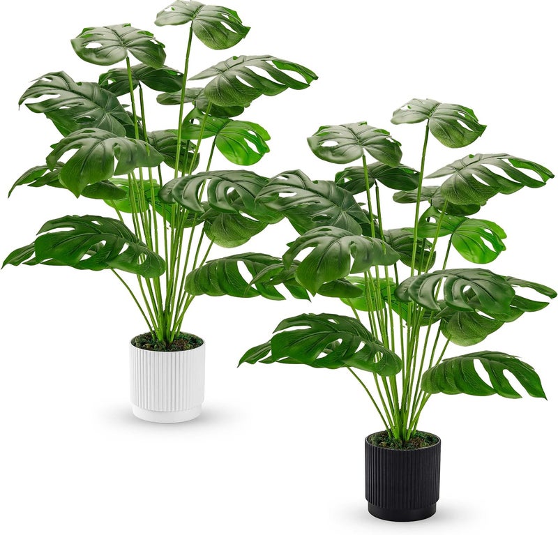 Der Rose 28" 2 Packs Fake Plants Large Artificial Monstera Faux Plants Indoor Tall for Floor Home Office Farmhouse Bedroom Decor - Image 1