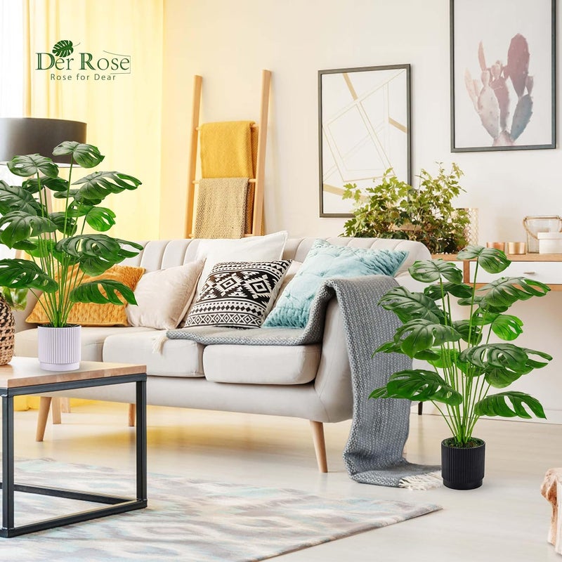 Der Rose 28" 2 Packs Fake Plants Large Artificial Monstera Faux Plants Indoor Tall for Floor Home Office Farmhouse Bedroom Decor - Image 2