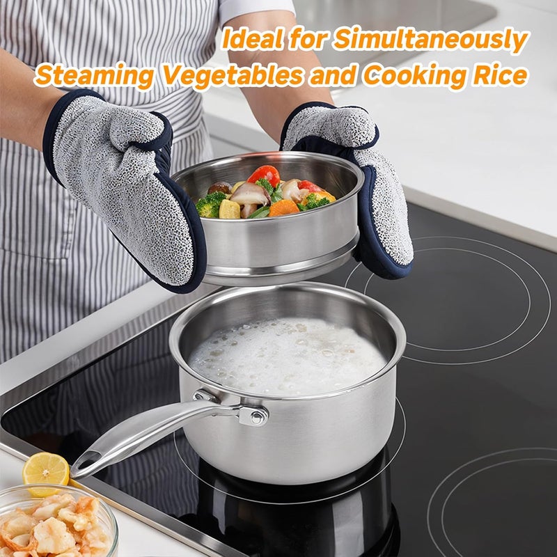 Ohtomber Stainless Steel Sauce Pan - Tri-Ply 1.5 Quarts Steamer for Cooking, Small Cooking Pot with Steamer Basket, Sauce Pan with Lid, Non Stick Saucepan, Induction Steam Pot for Vegetable, Oatmeal - Image 3