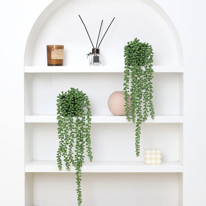 Floweroyal 2pcs Fake Hanging Plants Fake Potted String of Pearls Succulent Plants Small Faux Plants for Indoor Outdoor Shelf Wall Decor - Image 5