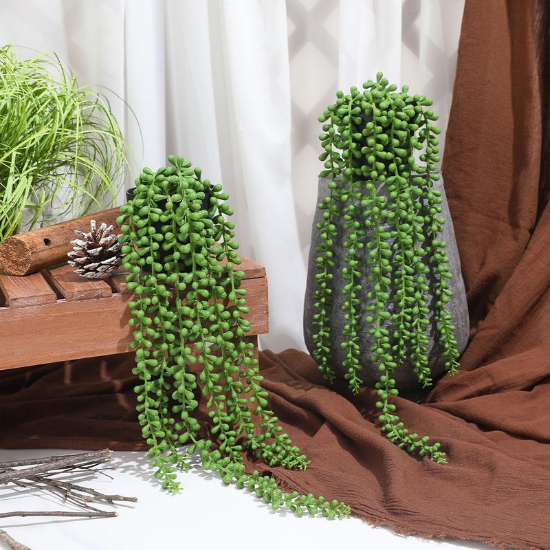 Floweroyal 2pcs Fake Hanging Plants Fake Potted String of Pearls Succulent Plants Small Faux Plants for Indoor Outdoor Shelf Wall Decor - Image 4