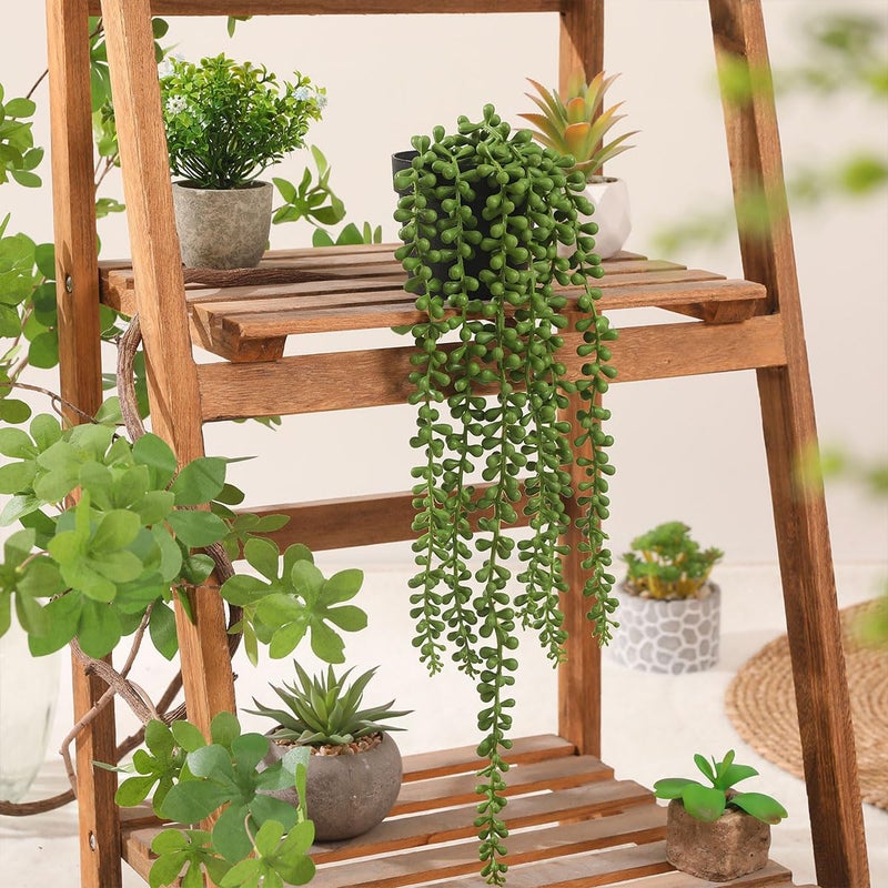 Floweroyal 2pcs Fake Hanging Plants Fake Potted String of Pearls Succulent Plants Small Faux Plants for Indoor Outdoor Shelf Wall Decor - Image 3