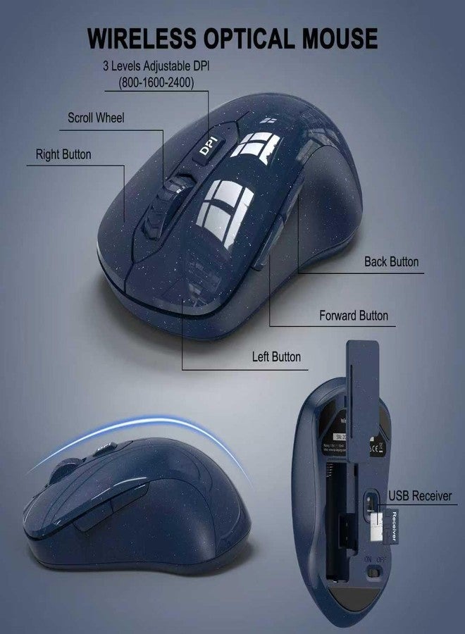 ULSOU Wireless Keyboard and Mouse Combo, ULSOU 2.4G Full-Sized Ergonomic Computer Keyboard with Wrist Rest and 3 Level DPI Adjustable Wireless Mouse for Windows, Mac OS Desktop/Laptop/PC(Blue) - Image 3