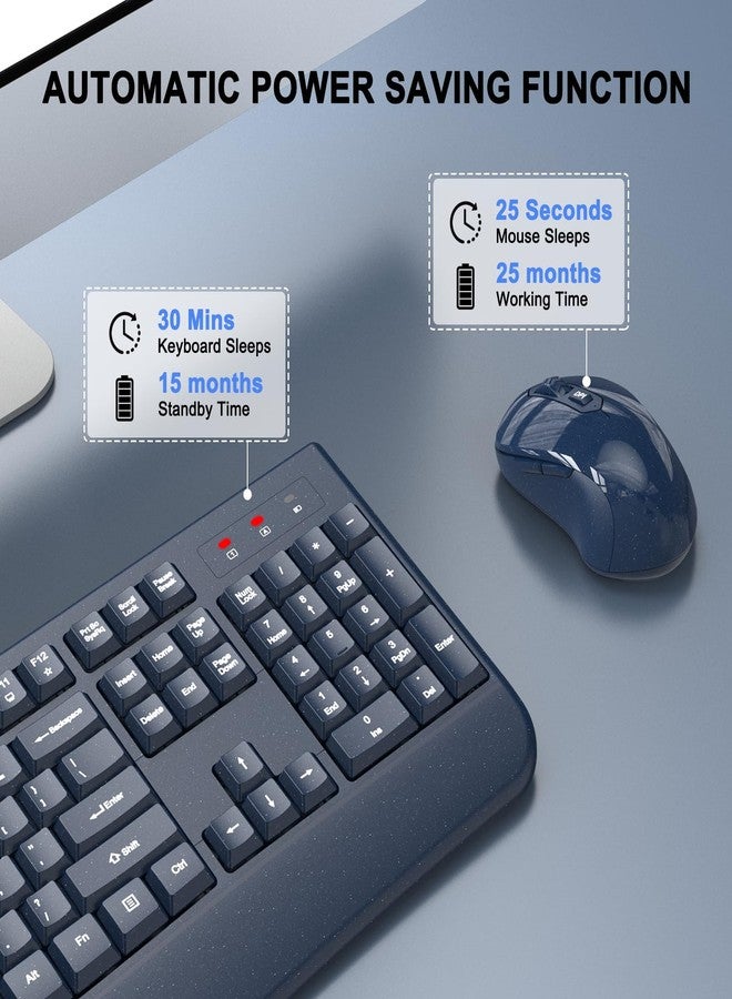 ULSOU Wireless Keyboard and Mouse Combo, ULSOU 2.4G Full-Sized Ergonomic Computer Keyboard with Wrist Rest and 3 Level DPI Adjustable Wireless Mouse for Windows, Mac OS Desktop/Laptop/PC(Blue) - Image 5