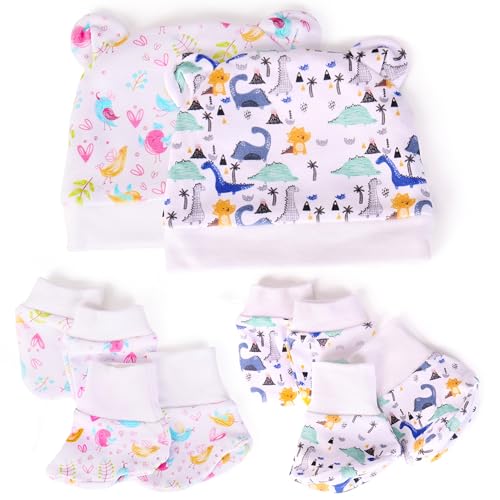 a baby cherry 100% Organic Cotton Baby Caps for Born 0-3 Months | Cap Mittens and Booties Set for New Born Baby | Soft & Comfortable Unisex Baby Accessories for Boys & Girls| Set of 2 - Image 1