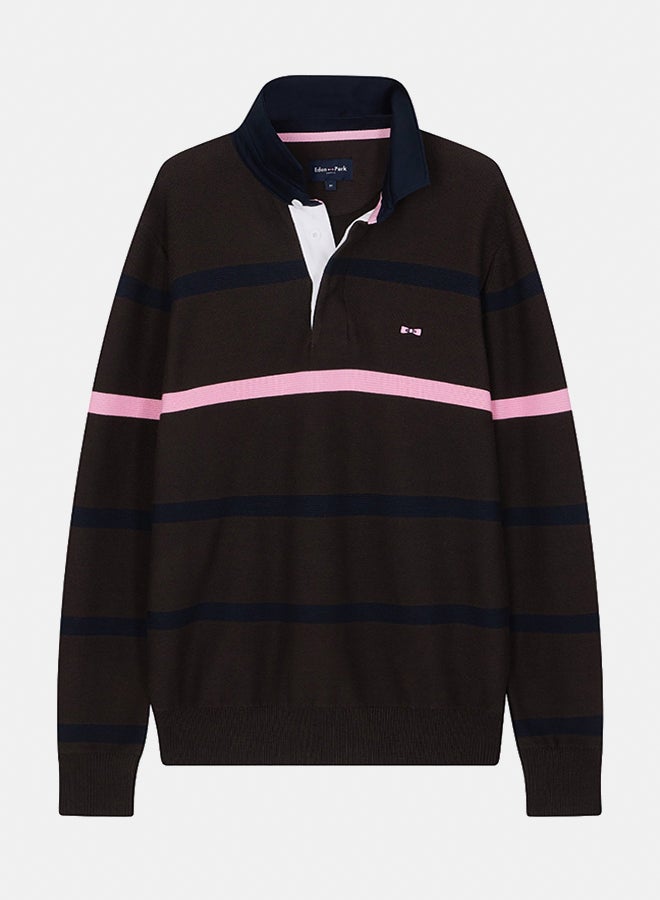 Eden Park Regular fit striped cotton polo neck sweater  - Image 1