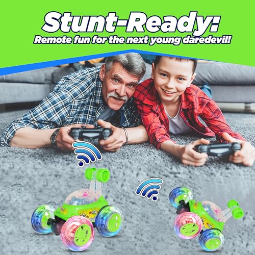 Gooyo GY-9514 360° Rotating & Rolling Stunt Car Toy with Light & Music Feature | Spin, Stunt, Flip Functions | Remote Control Stunt Car Toy for Kids | Green | in-Built Battery | Gift Box Packaging - Image 4