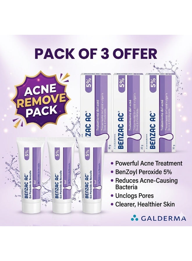 GALDERMA Benzac Ac 5% Gel 180Gm.Pack of 3. (Acne Remove Pack) - Image 1