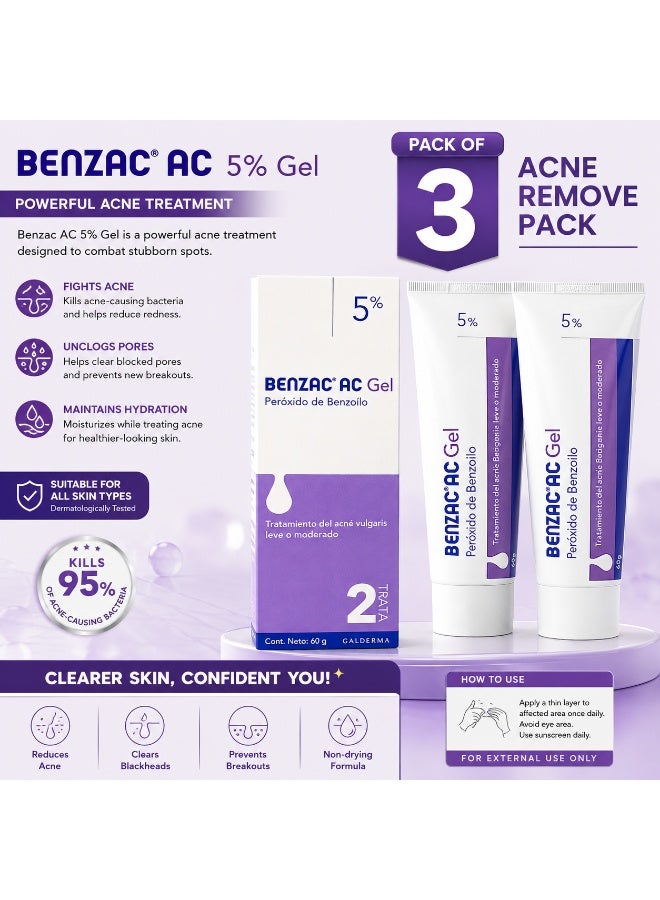 GALDERMA Benzac Ac 5% Gel 180Gm.Pack of 3. (Acne Remove Pack) - Image 2