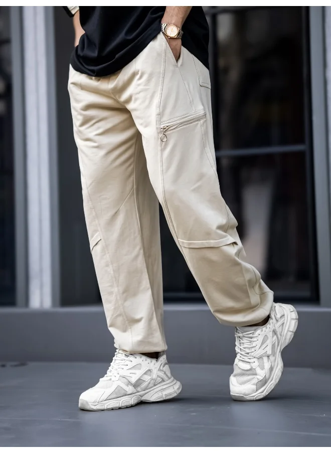 Maniac Maniac Mens Biscuit Utility Zipper Cotton Baggy Fit Pant