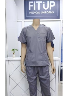 Fitup Stretchable Scrub Suits Medical Uniform Unisex Set LMS500 - Grey