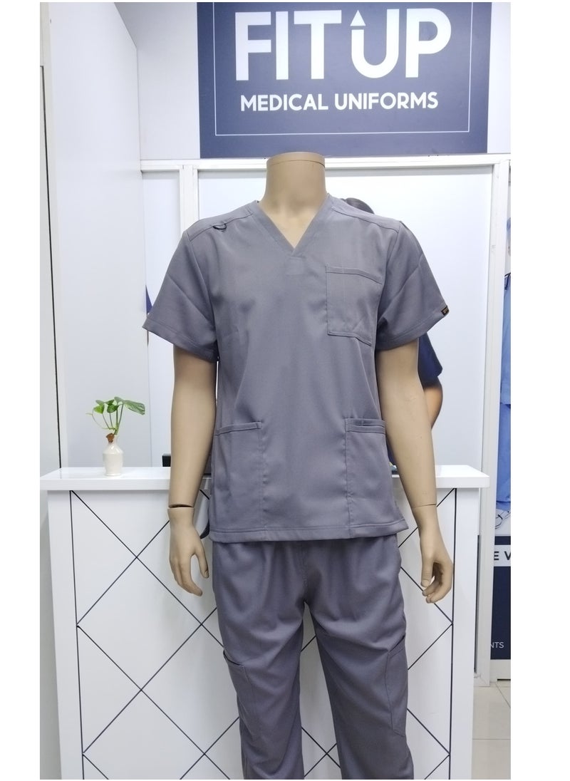 Generic - Fitup Stretchable Scrub Suits Medical Uniform Unisex Set LMS500 - Grey - Image 1