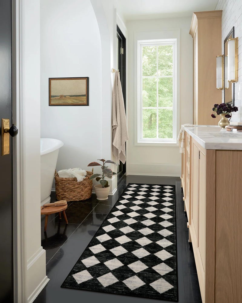 La Home Lahome Moroccan Trellis Runner Rug - 2x8 Black Hallway Runner Rug with Rubber Backing, Checkered Kitchen Non Skid Carpet Runners Washable Indoor Mat for Camper Entryway Bathroom Hardwood Floor - Image 3