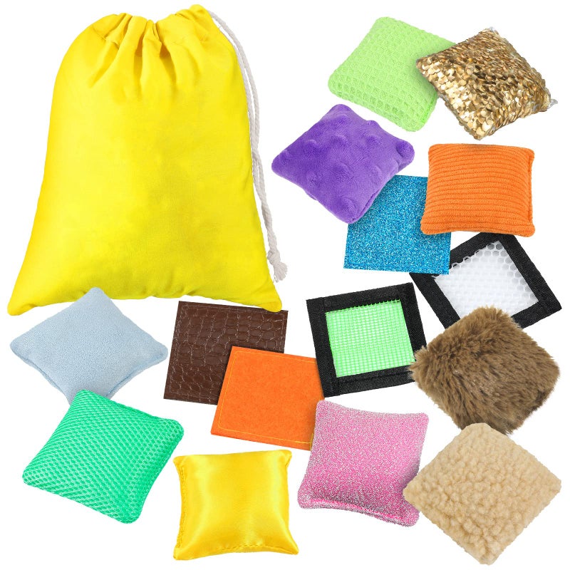 Kathfly 15 Pcs Sensory Bean Bags Shape Texture Color Feel Sorting Sensory Items with Drawstring Bag for Autistic People Need Supply for ADHD Adults Women MenSquare