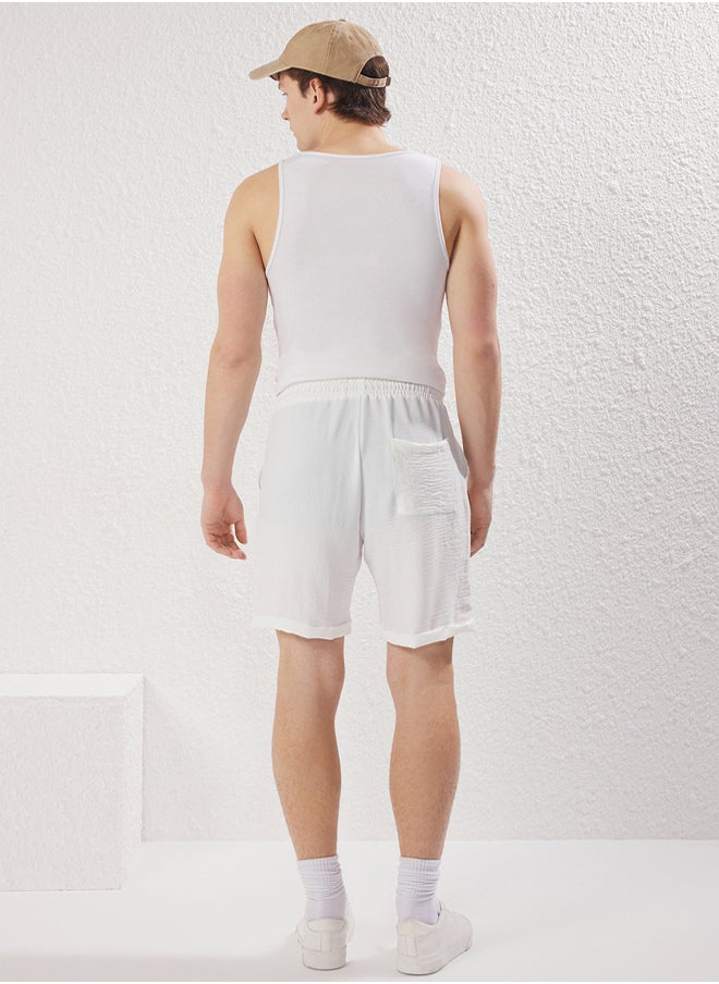 trendyol White Oversized Linen Look Flowing Summer House Shorts & Bermudas  - Image 4