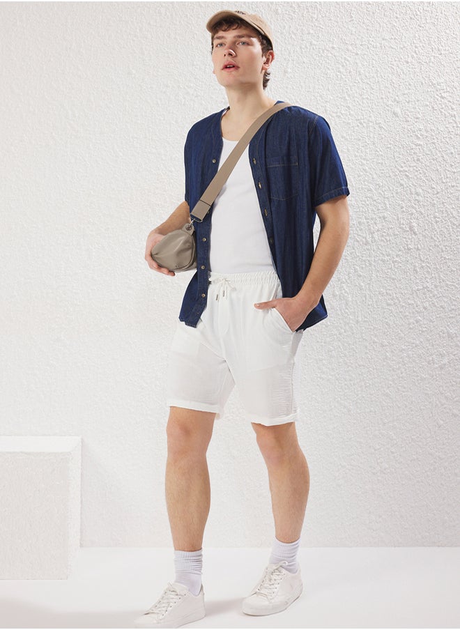 trendyol White Oversized Linen Look Flowing Summer House Shorts & Bermudas  - Image 2