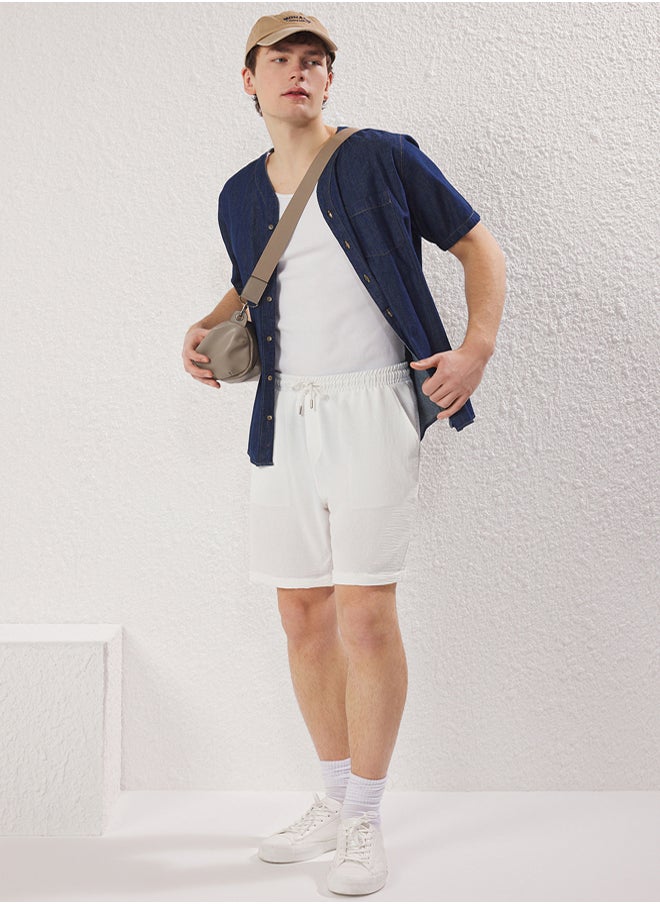 trendyol White Oversized Linen Look Flowing Summer House Shorts & Bermudas  - Image 1