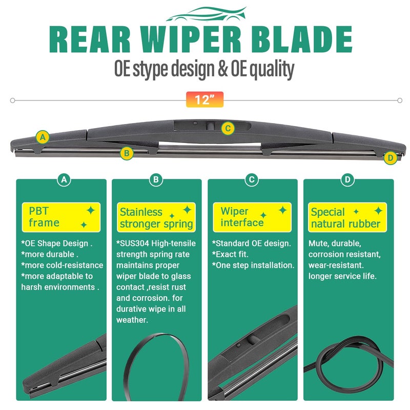 WINDSMILE 26" 16" 12" Windshield Wiper Blades Replacement for Subaru Crosstrek 2018-2023 / Impreza 2017-2024 Premium All Weather Front Rear Wipers Set - OEM Quality (Pack of 3) - Image 4